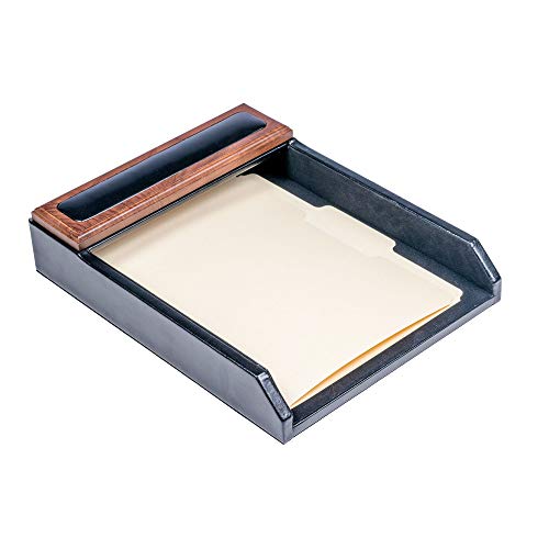 Dacasso Wood & Leather Set Luxury Leather Desk Pad & Desk Organization Essentials, 7 Piece, Walnut & Black