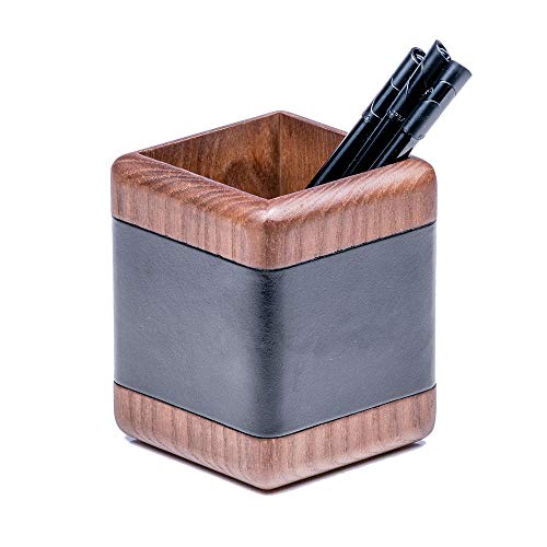 Dacasso Wood & Leather Set Luxury Leather Desk Pad & Desk Organization Essentials, 7 Piece, Walnut & Black