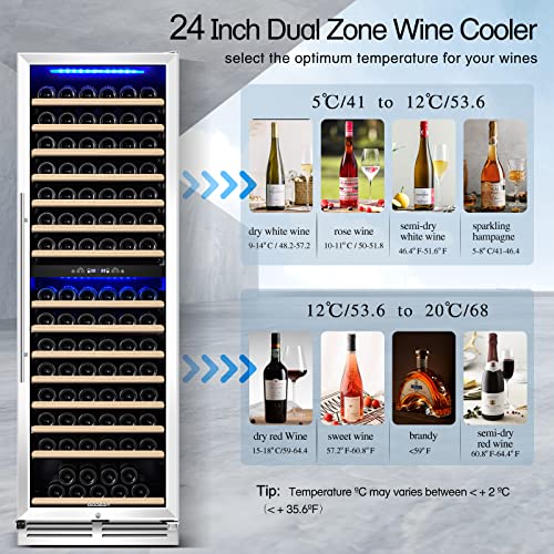 BODEGA Wine Cooler Refrigerator 24 Inch, 174 Bottles Wine Cooler Dual Zone , Built-in or Freestanding Large Wine Fridge Refrigerator with Advanced Cooling Compressor, Wine Cellar for Red, Rose and Sparkling Wines,Quiet Operation