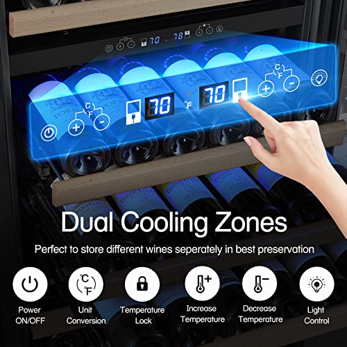 BODEGA Wine Cooler Refrigerator 24 Inch, 174 Bottles Wine Cooler Dual Zone , Built-in or Freestanding Large Wine Fridge Refrigerator with Advanced Cooling Compressor, Wine Cellar for Red, Rose and Sparkling Wines,Quiet Operation