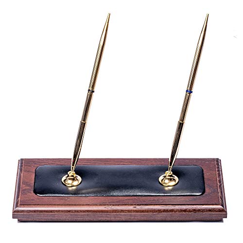 Dacasso Walnut and Black Leather Desk Set, 10-Piece, 34" x 20"
