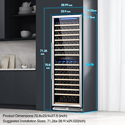 BODEGA Wine Cooler Refrigerator 24 Inch, 174 Bottles Wine Cooler Dual Zone , Built-in or Freestanding Large Wine Fridge Refrigerator with Advanced Cooling Compressor, Wine Cellar for Red, Rose and Sparkling Wines,Quiet Operation