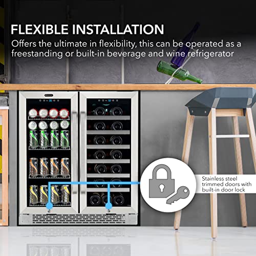 Whynter BWB-3388FDS 30″ Built-in French Door Dual Zone 33 Bottle Wine Refrigerator, One Size, Stainless Steel