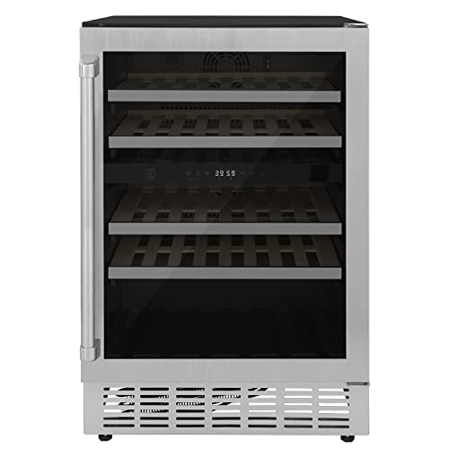 Z Line Kitchen and Bath ZLINE 24" Dual Zone 44-Bottle Wine Cooler in Stainless Steel with Wood Shelf (RWV-UD-24)
