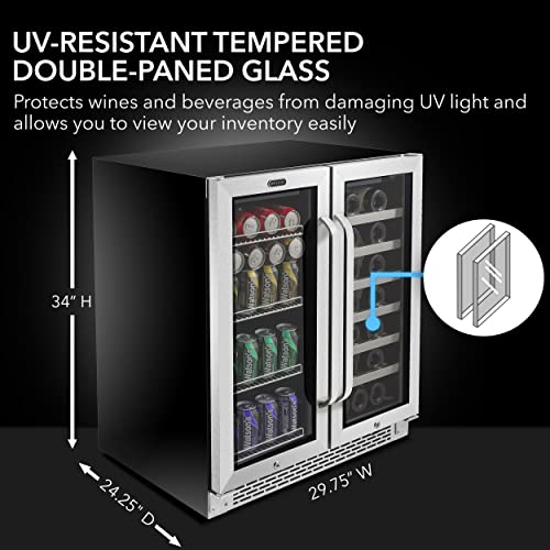 Whynter BWB-3388FDS 30″ Built-in French Door Dual Zone 33 Bottle Wine Refrigerator, One Size, Stainless Steel