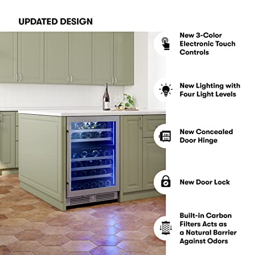Zephyr Presrv 24" Wine Fridge Dual Zone Under Counter - Countertop Mini Wine Cooler Cellars Small Cabinet Wine Refrigerator Home Bar Chiller Freestanding with French Glass Door Black, 45 Bottles 750ml