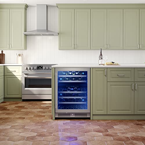 Zephyr Presrv 24" Wine Fridge Dual Zone Under Counter - Countertop Mini Wine Cooler Cellars Small Cabinet Wine Refrigerator Home Bar Chiller Freestanding with French Glass Door Black, 45 Bottles 750ml