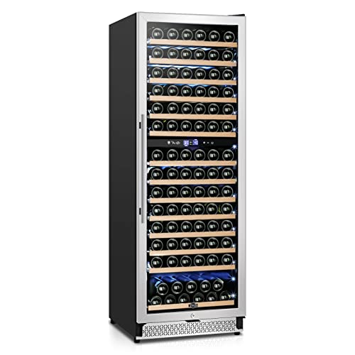 Tylza 24 Inch Wine Fridge Dual Zone, 154 Bottle Wine Cooler Refrigerator With Stainless Steel and Professional Compressor, Fast Cooling Low Noise and No Fog Built-in or Freestanding