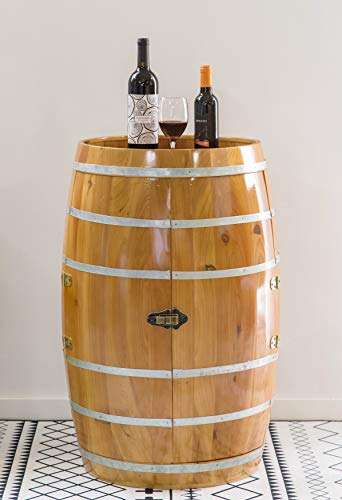 Vintiquewise Wooden Wine Barrel Shaped Wine Holder, Bar Storage Lockable Storage Cabinet