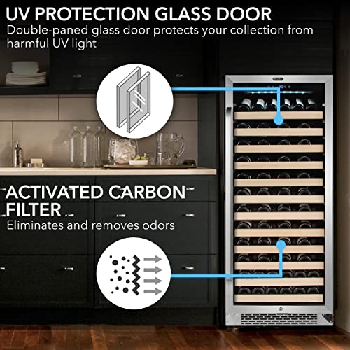 Whynter BWR-1002SD 100 Built-in or Freestanding Stainless Steel Compressor Large Capacity Wine Refrigerator Rack for Open LED Display, Black-100 Bottle, Black