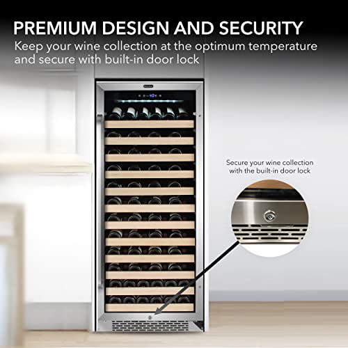 Whynter BWR-1002SD 100 Built-in or Freestanding Stainless Steel Compressor Large Capacity Wine Refrigerator Rack for Open LED Display, Black-100 Bottle, Black