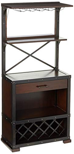 Howard Miller Red Mountain Wine & Bar Cabinet 695-138 – Rustic Hardwood Finish, Home Liquor Storage, Hanging Stemware Rack, 14 Bottle Wine Rack