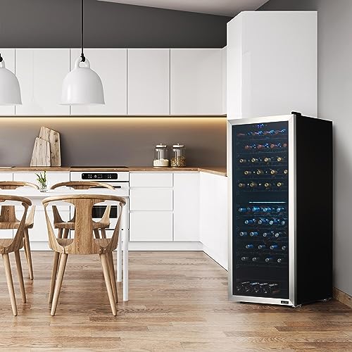 NewAir Freestanding 98 Bottle Dual Zone Wine Fridge, Stainless Steel