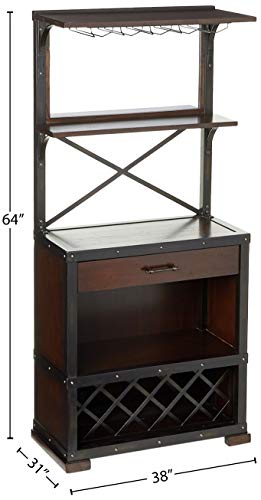 Howard Miller Red Mountain Wine & Bar Cabinet 695-138 – Rustic Hardwood Finish, Home Liquor Storage, Hanging Stemware Rack, 14 Bottle Wine Rack