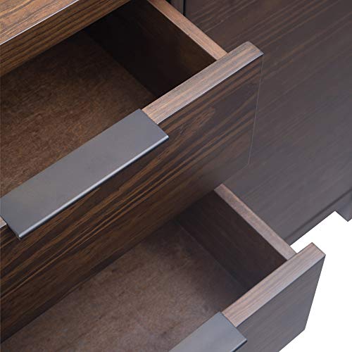 SIMPLIHOME Hollander Solid Pine Wood 54 inch Contemporary Modern Sideboard Buffet and Wine Rack in Warm Walnut Brown features 2 Doors, 4 Drawers and 2 Cabinets with Large storage spaces