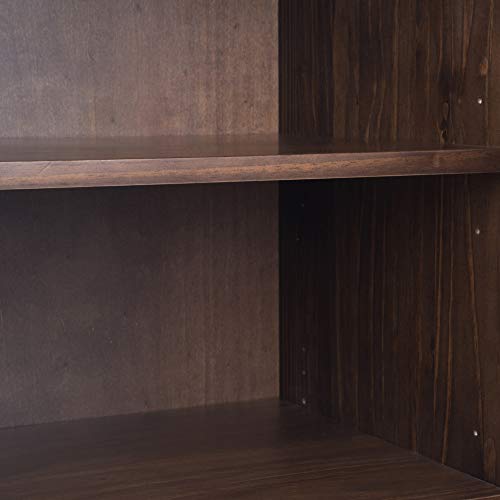 SIMPLIHOME Hollander Solid Pine Wood 54 inch Contemporary Modern Sideboard Buffet and Wine Rack in Warm Walnut Brown features 2 Doors, 4 Drawers and 2 Cabinets with Large storage spaces