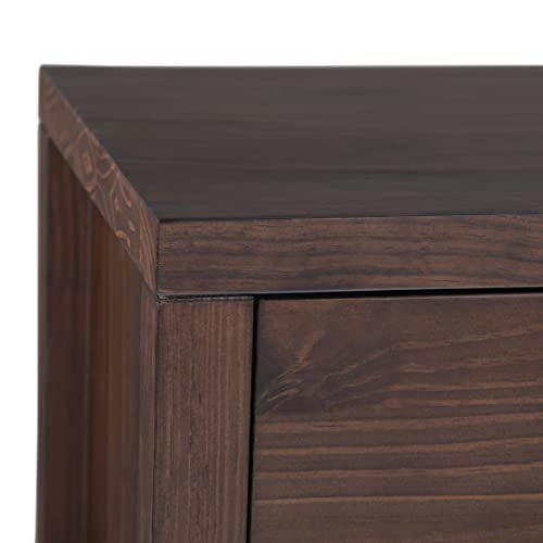 SIMPLIHOME Hollander Solid Pine Wood 54 inch Contemporary Modern Sideboard Buffet and Wine Rack in Warm Walnut Brown features 2 Doors, 4 Drawers and 2 Cabinets with Large storage spaces