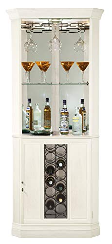 Howard Miller Piedmont V Wine & Bar Cabinet 690-046 – Aged Linen Finish, Home Liquor Storage, Hanging Stemware Rack, 13-Bottle Wine Rack, Touch-Lite Switch, Locking Door