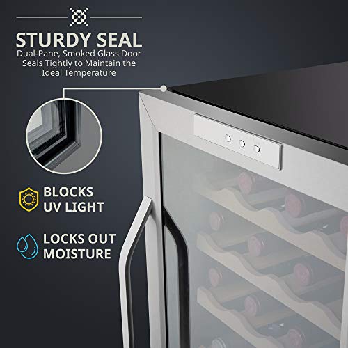 Ivation 28 Bottle Compressor Wine Cooler Refrigerator w/Lock | Large Freestanding Wine Cellar For Red, White, Champagne or Sparkling Wine | 41f-64f Digital Temperature Control Fridge Stainless Steel