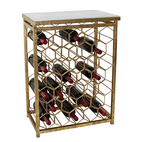 MY SWANKY HOME Luxe Gold Metal White Marble Wine Table Storage Rack 32 Bottle Bar Accent