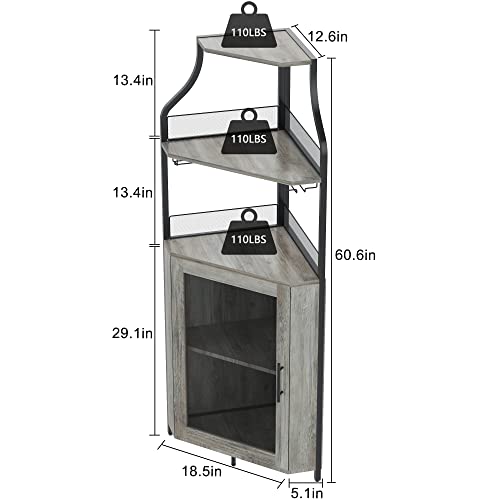Amyove Corner Bar Cabine, Wine Cabinet with Removable Shelves (Grey)
