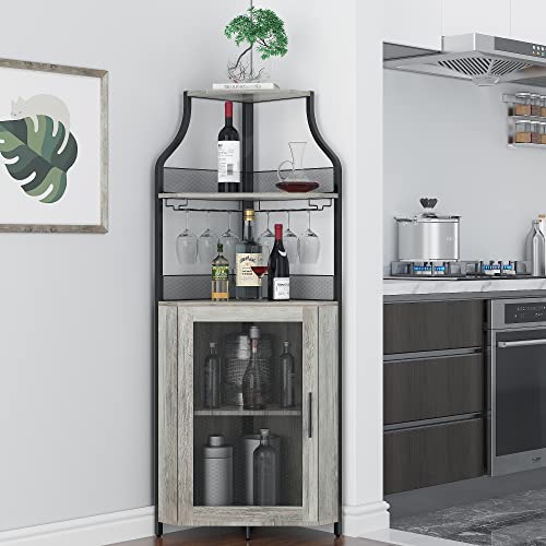 Amyove Corner Bar Cabine, Wine Cabinet with Removable Shelves (Grey)
