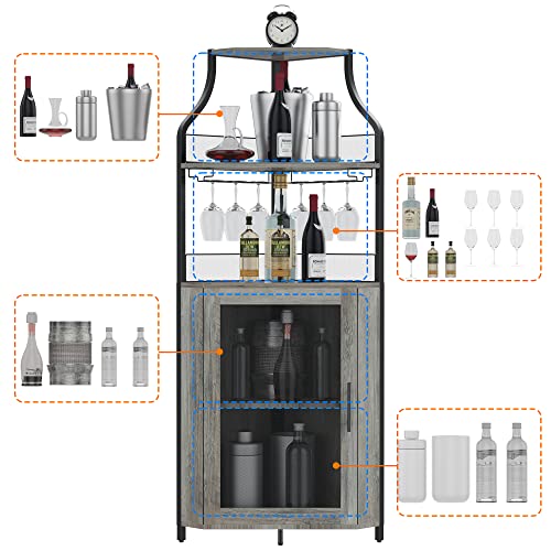 Amyove Corner Bar Cabine, Wine Cabinet with Removable Shelves (Grey)
