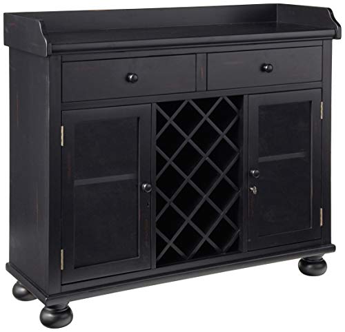 Howard Miller Cabernet Hills Wine & Bar Console 695-002 – Worn Black Finish, Home Liquor Storage, 14 Bottle Wine Rack, Locking Door, Adjustable Floor Levelers
