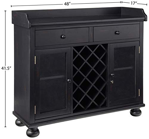 Howard Miller Cabernet Hills Wine & Bar Console 695-002 – Worn Black Finish, Home Liquor Storage, 14 Bottle Wine Rack, Locking Door, Adjustable Floor Levelers