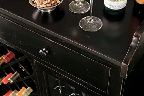 Howard Miller Cabernet Hills Wine & Bar Console 695-002 – Worn Black Finish, Home Liquor Storage, 14 Bottle Wine Rack, Locking Door, Adjustable Floor Levelers