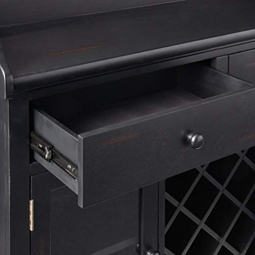 Howard Miller Cabernet Hills Wine & Bar Console 695-002 – Worn Black Finish, Home Liquor Storage, 14 Bottle Wine Rack, Locking Door, Adjustable Floor Levelers
