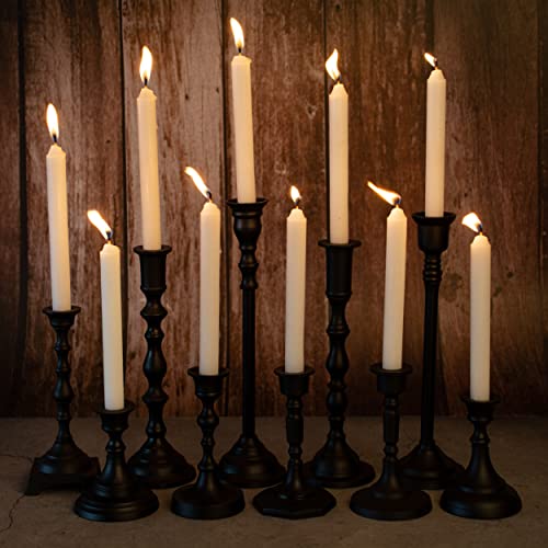 Koyal Wholesale Mixed Taper Holders, Set of 10, Mismatched Candlesticks Set, Bohemian Decorative Taper Candle Set Holder for Modern Candle Centerpieces, Mantle Decor, French Provincial (Matte Black)