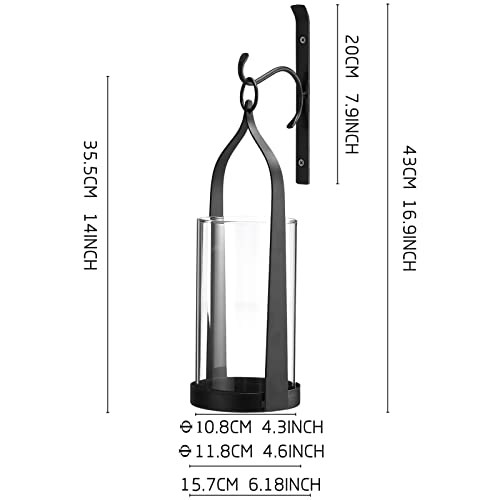 Wisiron Hanging Wall Sconce Medieval Modern Wall Mounted Hurricane Candle Holder Glass & Metal Farmhouse Handcrafted Wall Art Decorations, Black Set of 2 HT21-0205B2