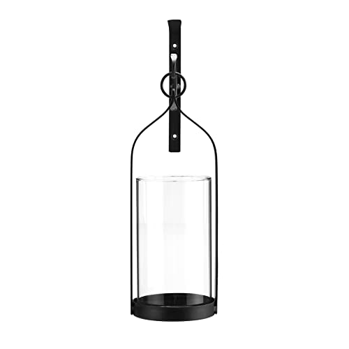 Wisiron Hanging Wall Sconce Medieval Modern Wall Mounted Hurricane Candle Holder Glass & Metal Farmhouse Handcrafted Wall Art Decorations, Black Set of 2 HT21-0205B2