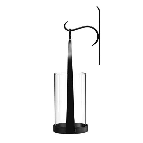 Wisiron Hanging Wall Sconce Medieval Modern Wall Mounted Hurricane Candle Holder Glass & Metal Farmhouse Handcrafted Wall Art Decorations, Black Set of 2 HT21-0205B2