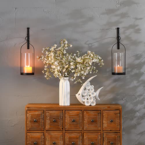 Wisiron Hanging Wall Sconce Medieval Modern Wall Mounted Hurricane Candle Holder Glass & Metal Farmhouse Handcrafted Wall Art Decorations, Black Set of 2 HT21-0205B2