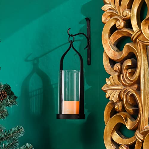 Wisiron Hanging Wall Sconce Medieval Modern Wall Mounted Hurricane Candle Holder Glass & Metal Farmhouse Handcrafted Wall Art Decorations, Black Set of 2 HT21-0205B2