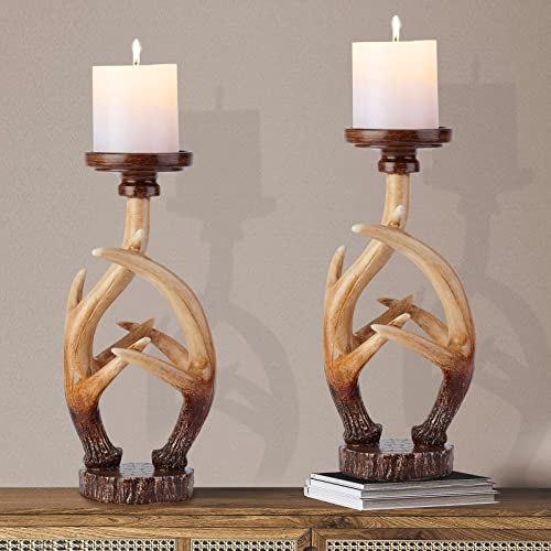 Rutic Farmhouse Antlers Candle Holder Set of 2 Decor for Living Room Bedroom House Dinner Wedding Party Valentine's Day Cottage Christmas