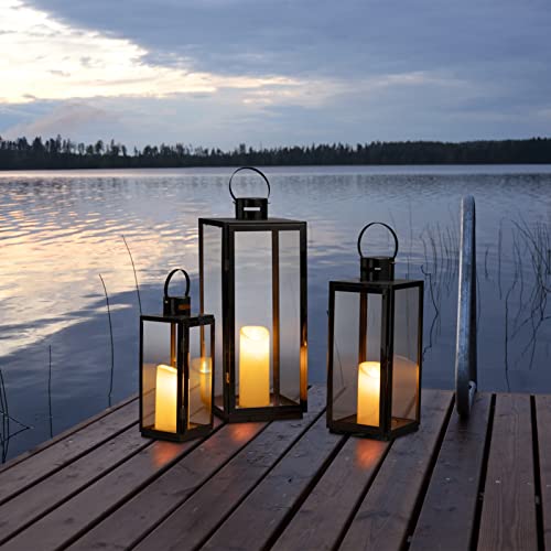 MATICO Stainless Decorative Candle Lantern Set of 3, Hanging Decor Hurricane Lantern Candle Holder for Festival Ceremony Home Decor, Both Indoor & Outdoor Use, Black