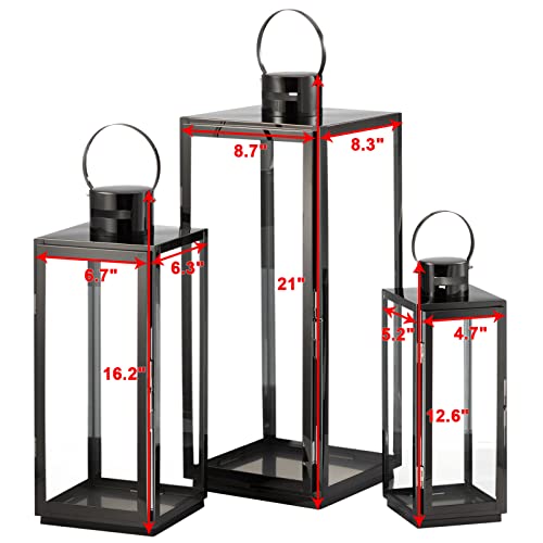MATICO Stainless Decorative Candle Lantern Set of 3, Hanging Decor Hurricane Lantern Candle Holder for Festival Ceremony Home Decor, Both Indoor & Outdoor Use, Black
