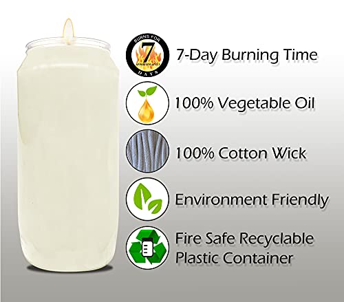 Hyoola 7 Day White Prayer Candles, 20 Pack - 6" Tall Pillar Candles for Religious, Memorial, Party Decor, Vigil and Emergency Use - Vegetable Oil Wax in Plastic Jar Container