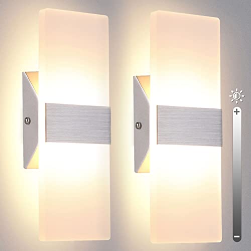 TRLIFE Modern Wall Sconces Set of 2, Dimmable LED 12W 3000K Warm White Wall Sconce Lighting for Bedroom, Bathroom, Living Room, Porch, Staircase, Cafe, Hotel (2 Pack)