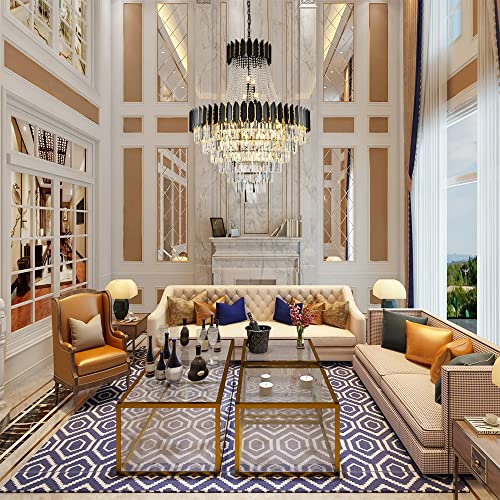 Afficat Luxury Modern Crystal Chandelier K9 Raindrop Crystal Chandelier Black Finish 7-Tier Crystal Pendant Ceiling Light Fixture for Dining Room Living Room Foyer Hallway(D40in-31 Lights)