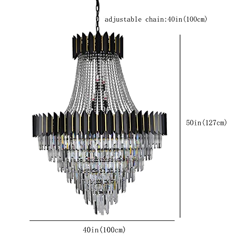 Afficat Luxury Modern Crystal Chandelier K9 Raindrop Crystal Chandelier Black Finish 7-Tier Crystal Pendant Ceiling Light Fixture for Dining Room Living Room Foyer Hallway(D40in-31 Lights)