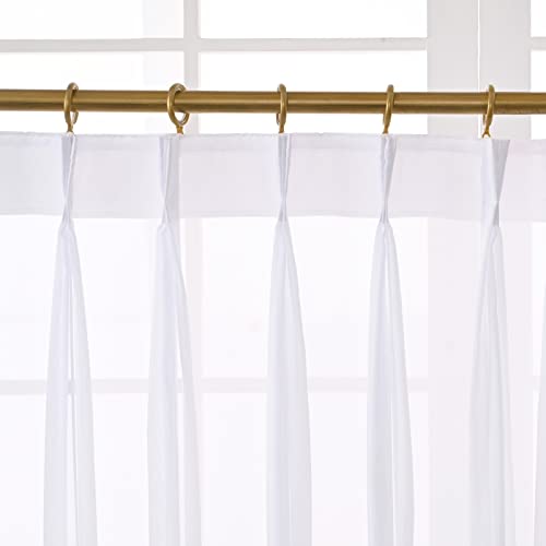 Custom Made White Chiffon Triple Pinch Pleated French Pleat 1 Panel Super Soft Sheer Curtains Window Treatment Voile Drapes Living Room (White, 100W x 84L (1 Panel))
