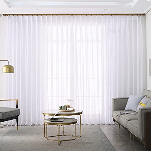 Custom Made White Chiffon Triple Pinch Pleated French Pleat 1 Panel Super Soft Sheer Curtains Window Treatment Voile Drapes Living Room (White, 100W x 84L (1 Panel))