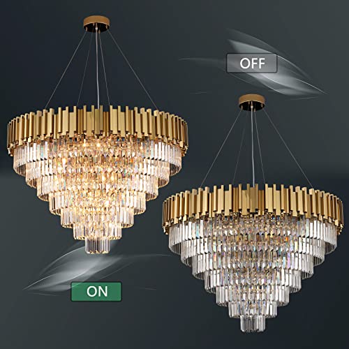OSAIRUOS Large Crystal Chandelier Modern Round Chandeliers for Living Room Foyer Bedroom 7-Tier 21-Lights Raindrop Chandelier Lighting Fixture Hanging Stainless Steel Plated Gold W39.4