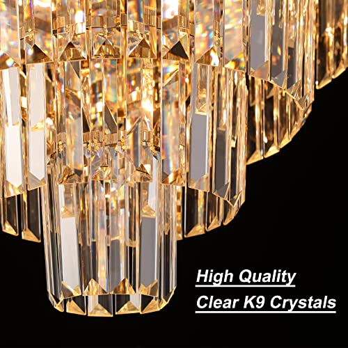 OSAIRUOS Large Crystal Chandelier Modern Round Chandeliers for Living Room Foyer Bedroom 7-Tier 21-Lights Raindrop Chandelier Lighting Fixture Hanging Stainless Steel Plated Gold W39.4