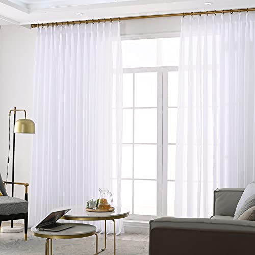 Custom Made White Chiffon Triple Pinch Pleated French Pleat 1 Panel Super Soft Sheer Curtains Window Treatment Voile Drapes Living Room (White, 100W x 84L (1 Panel))