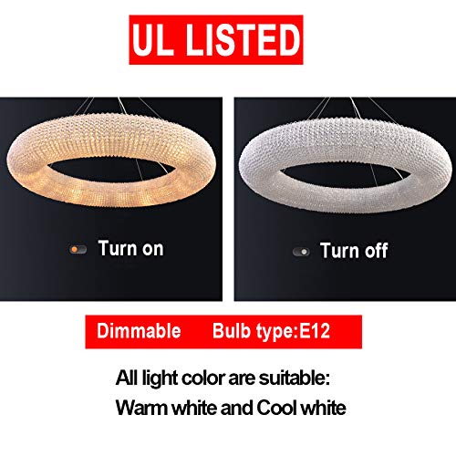 MEEROSEE Modern Crystal Chandeliers Ceiling Lights Fixtures Pendant Lighting Orb Ring Chandelier Contemporary Adjustable Stainless Steel Cable for Living Room Dining Room Island D39.37